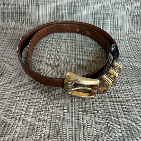 Brighton Vintage Brown Leather Belt with Gold Accent Size L - Picture 1 of 9